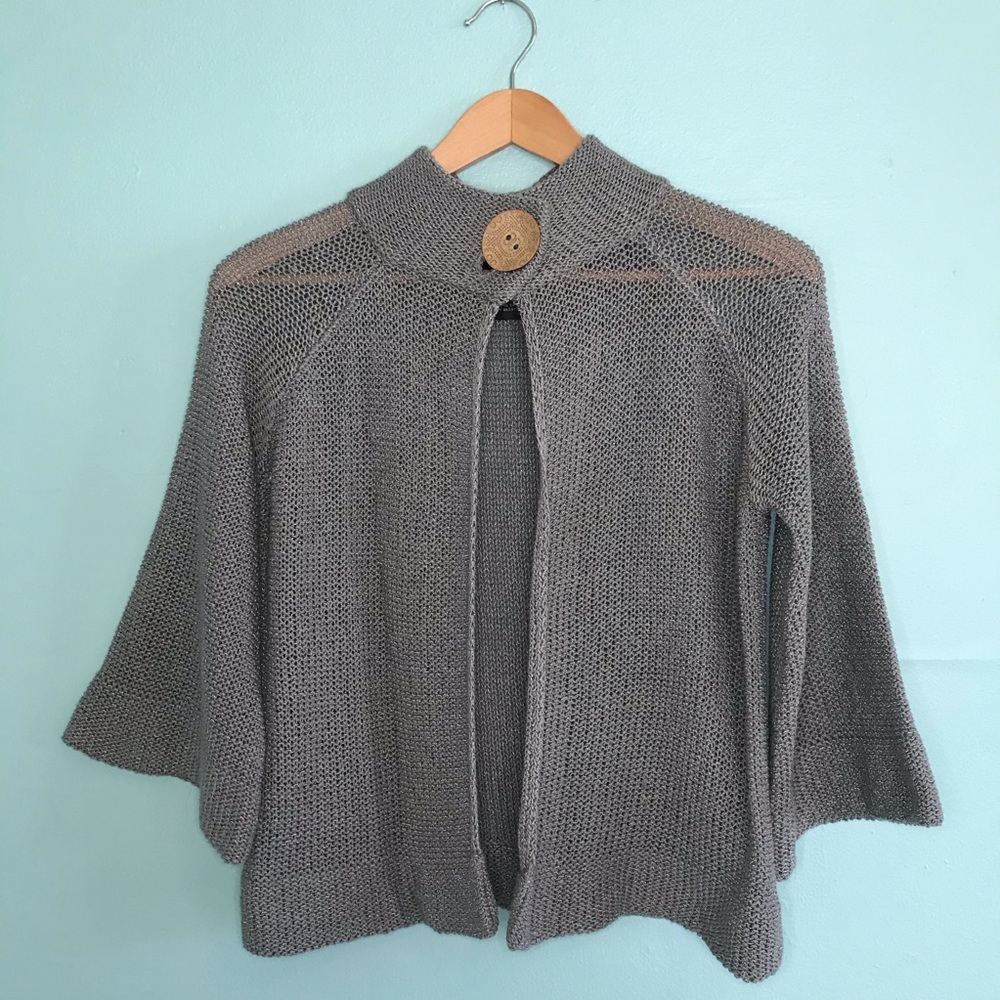 BCBG MaxAzria silvery sweater with 3/4 sleeves